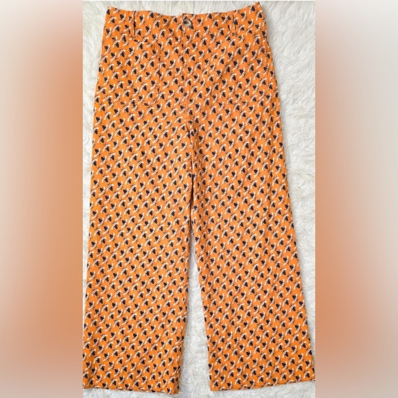 Anthropologie Maeve x Sarah Gordon Bee The Colette Wideleg Pants Orange Crop - Picture 2 of 5